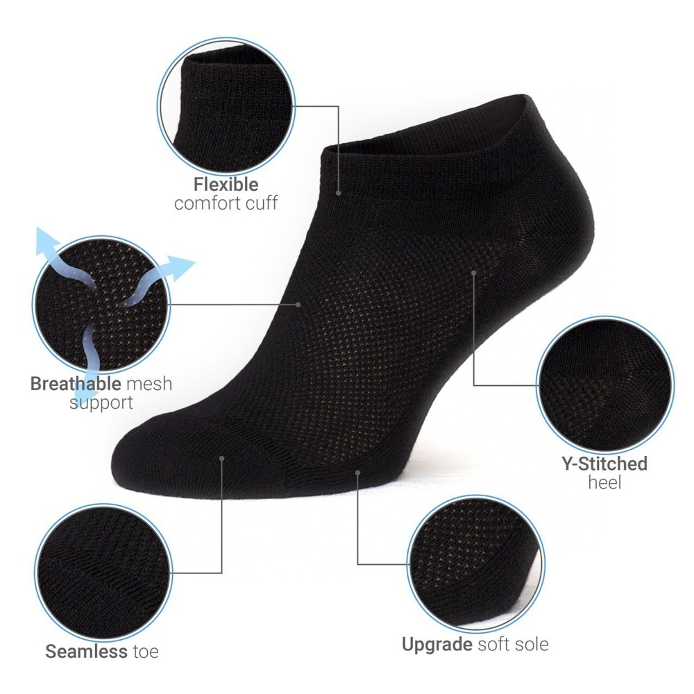 Black Thin Breathable Cotton Low Cut Ankle Running socks for Women Men, 4 Pack - Picture 2 of 6